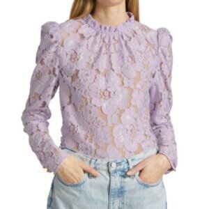 Wayf Emma Lace Puff Sleeve Blouse.